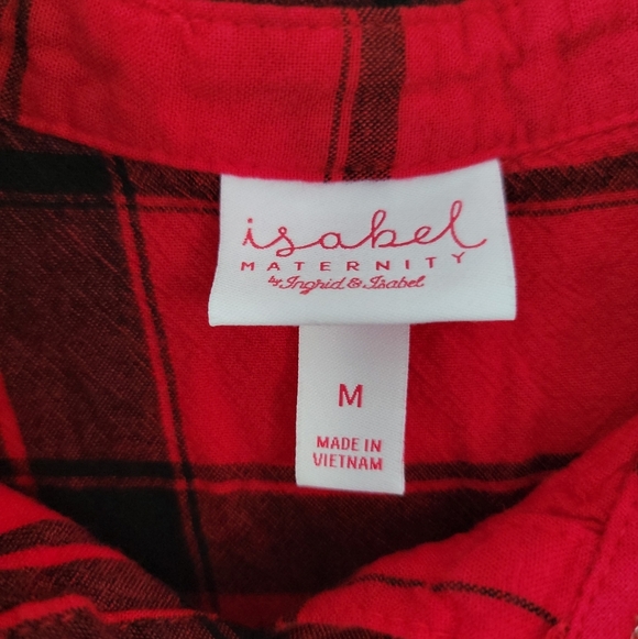 Isabel Maternity, Long Sleeve Plaid Collared Shirt w/Tie Waist, Red/Black, Med - Picture 5 of 6
